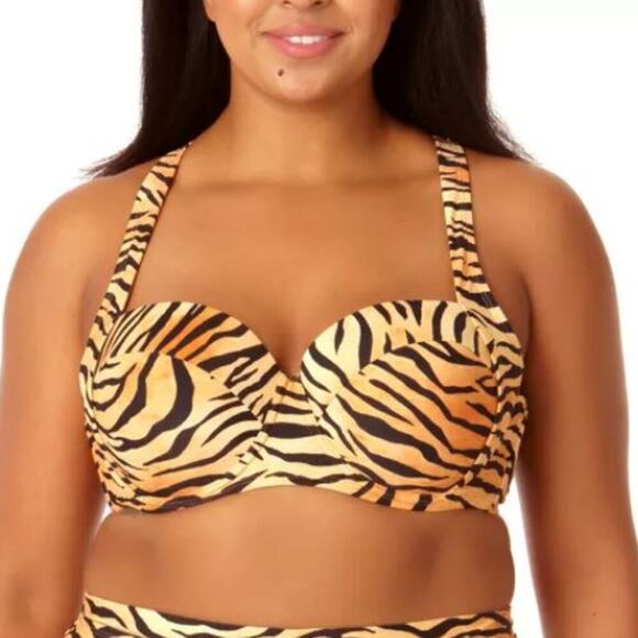 Salt + Cove Juniors Plus Size 0X Cross-Back Bra-Sized Bikini Top Animal Print - Picture 1 of 4
